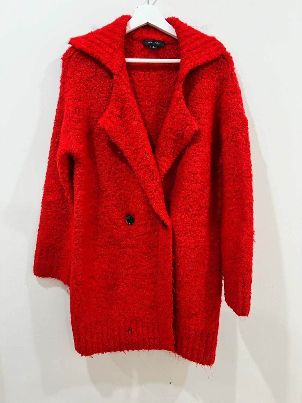 Ann Taylor Boucle Double Breasted Coatigan Size S Red Sweater Jacket